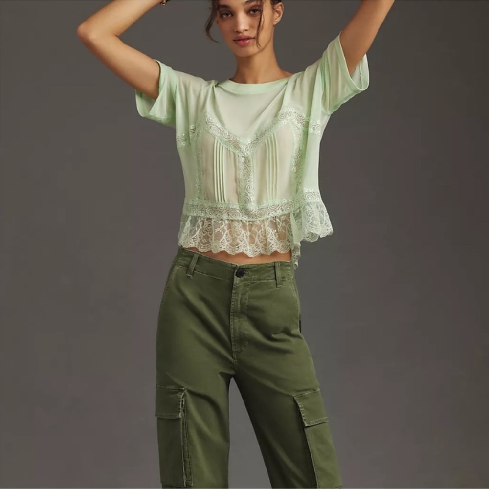 Anthropologie Dolan Short-Sleeve Sheer Lace Top Small NWT
